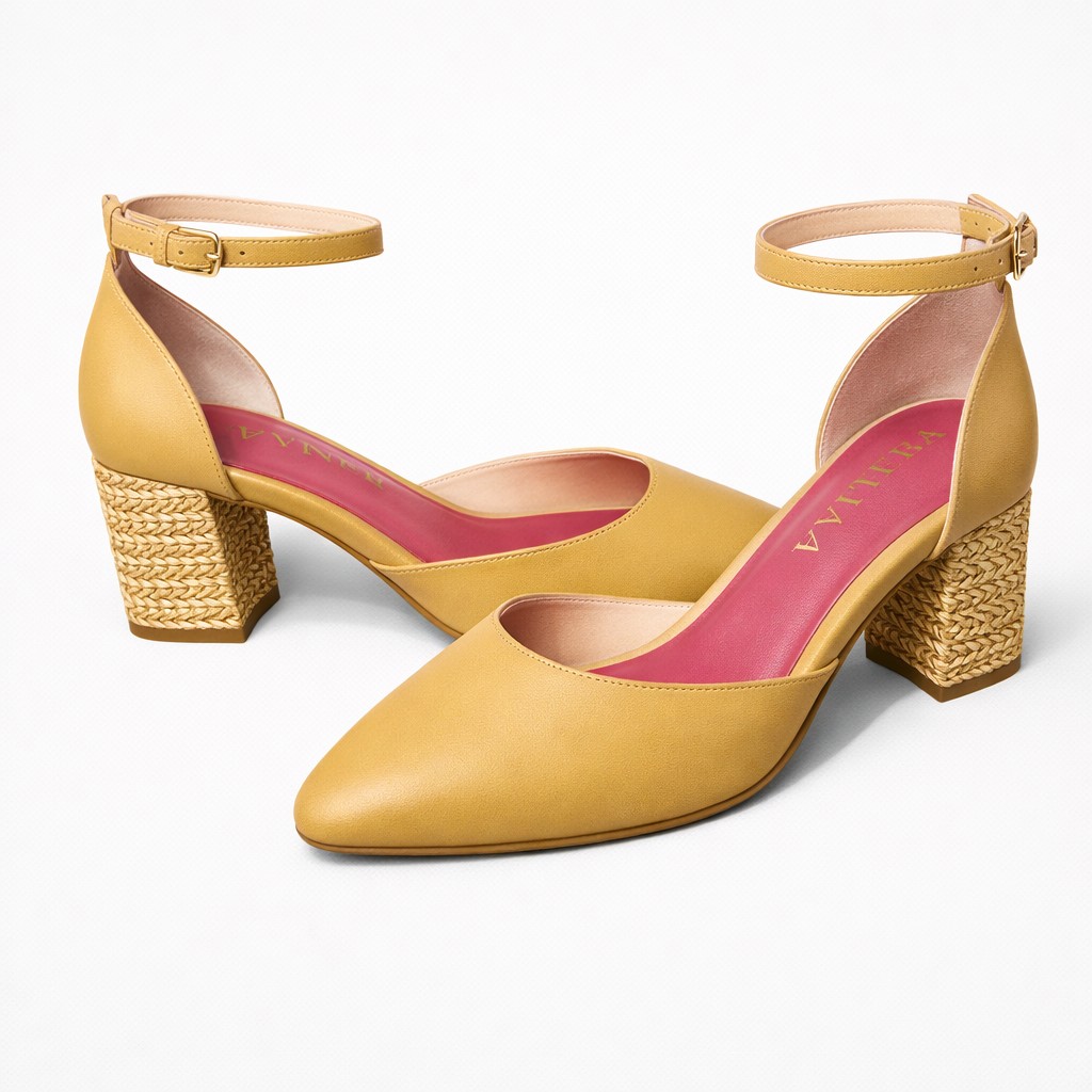 Zapato camel con tacón trenzado. - Imagen 3