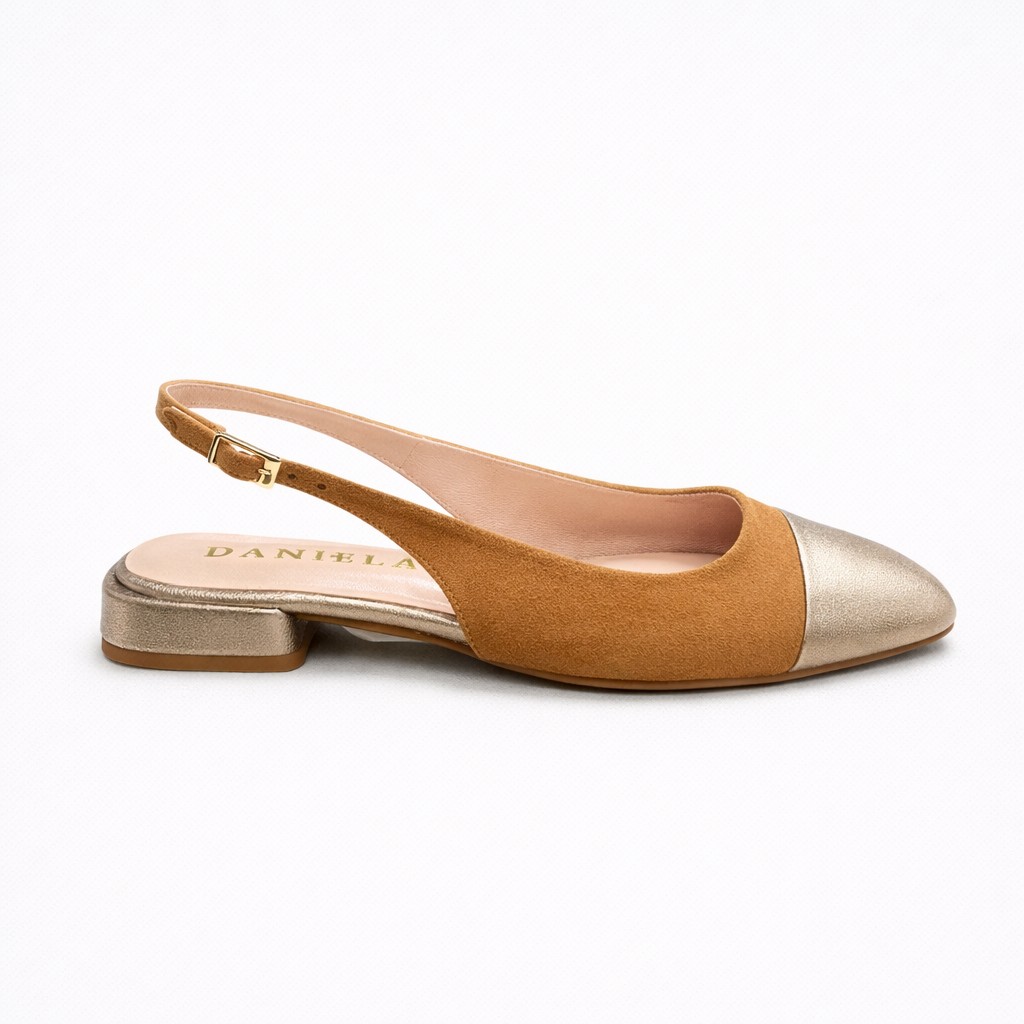 Zapato plano ante camel.