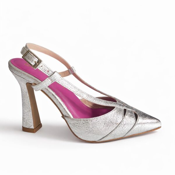 Zapato tacón plata.