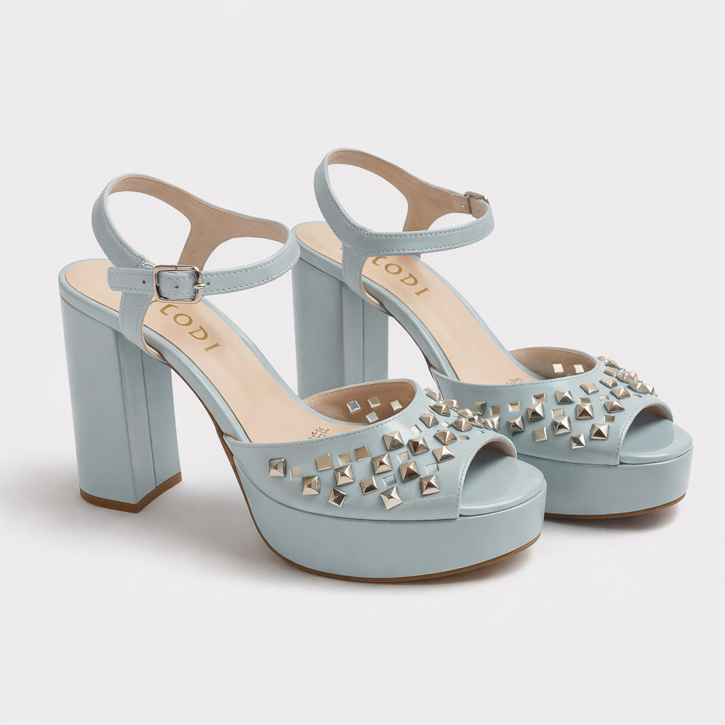 NUEVA COLECCIÓN. (zapato de muestra) Sandalia plataforma charol azul - Imagen 3
