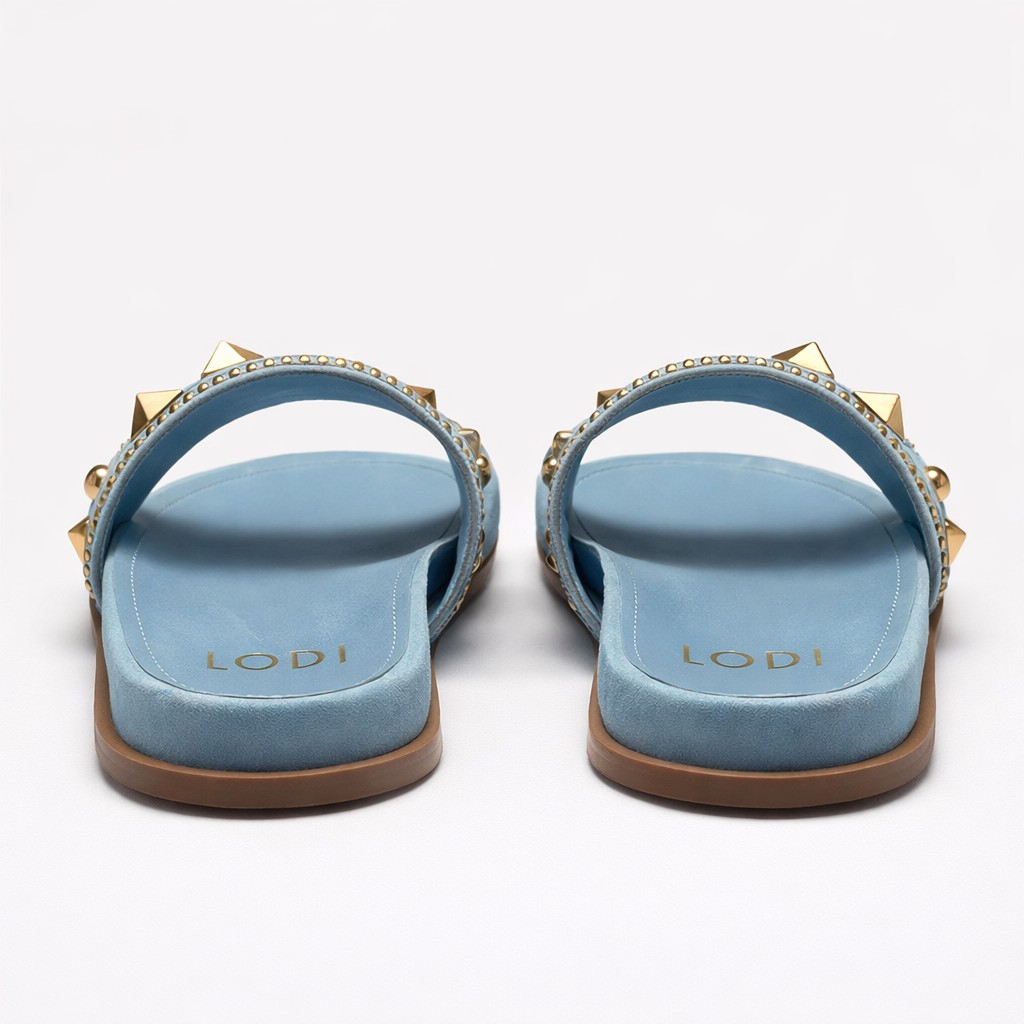 NUEVA COLECCIÓN. (zapato de muestra) Sandalia ante azul tachas - Imagen 3