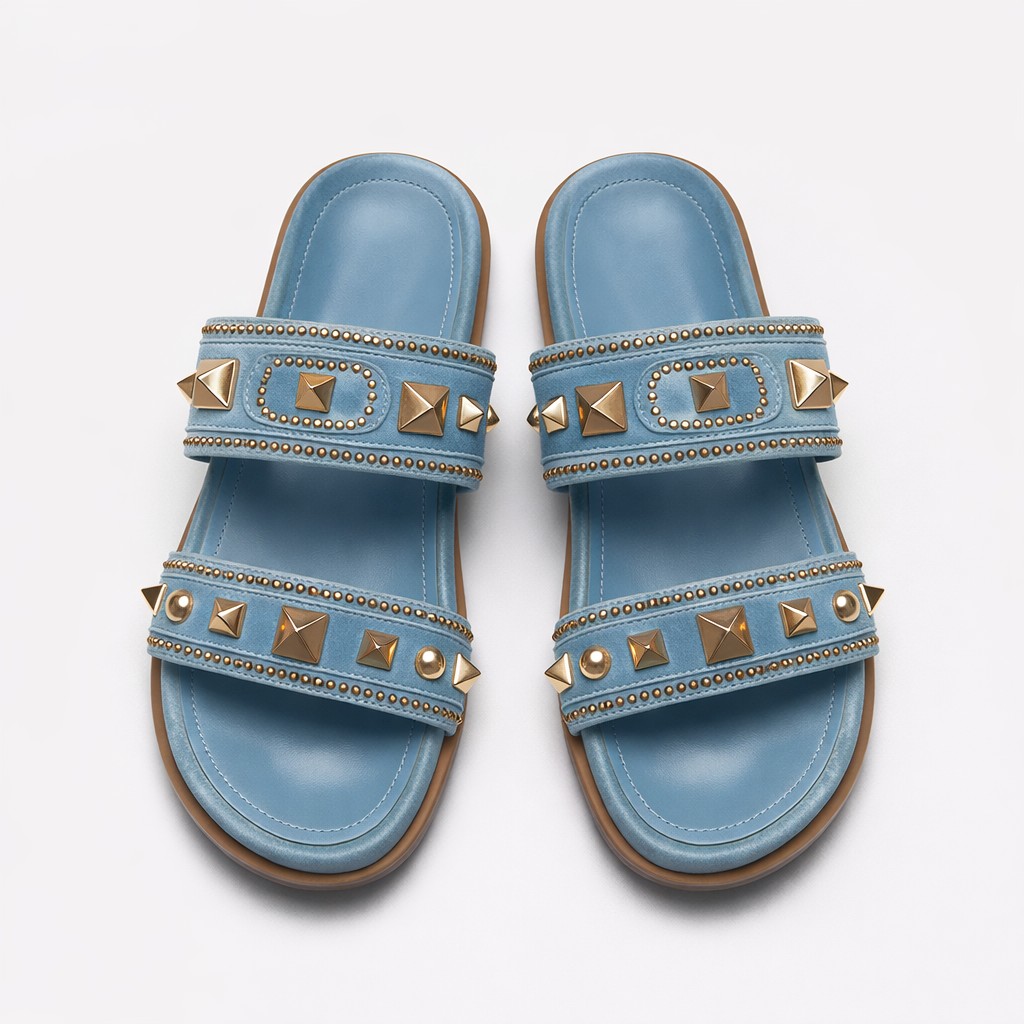 NUEVA COLECCIÓN. (zapato de muestra) Sandalia ante azul tachas - Imagen 4