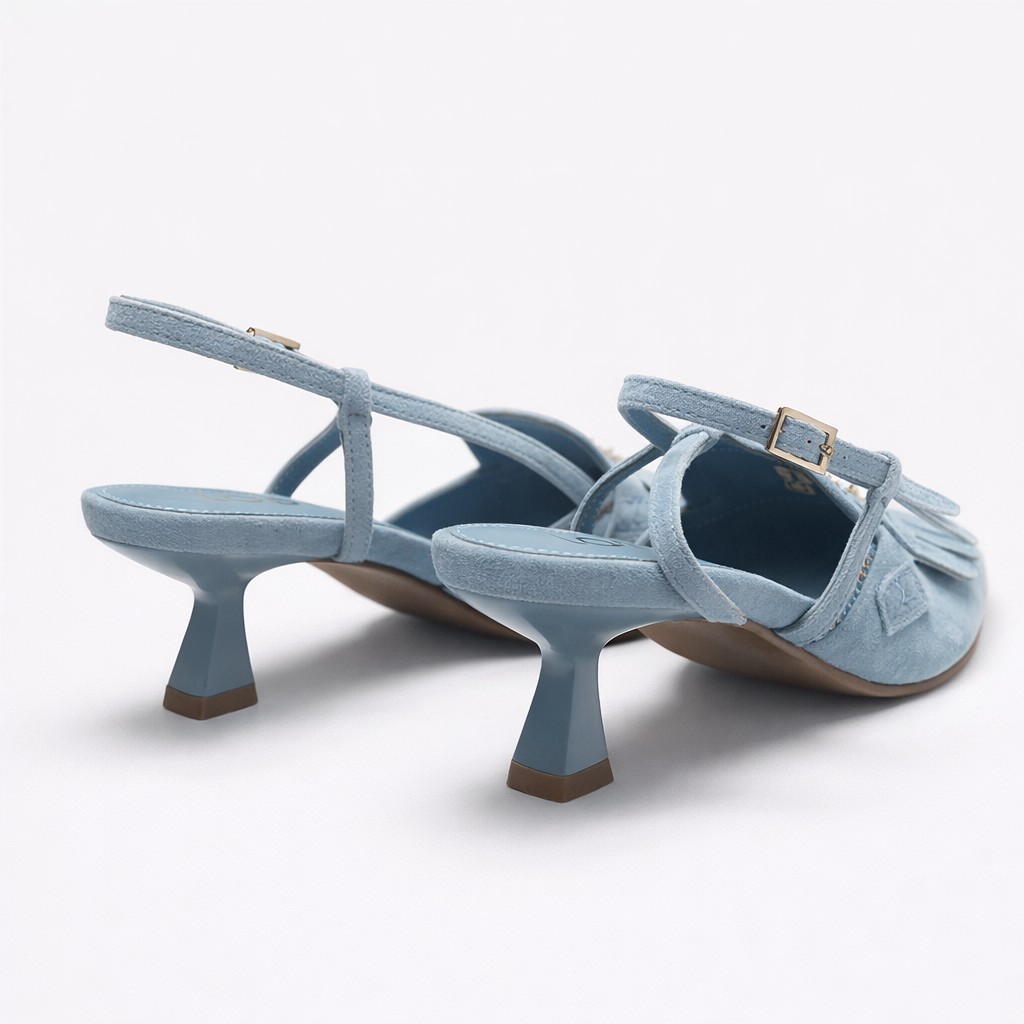 NUEVA COLECCIÓN. (zapato de muestra) Zapato destalonado ante azul tachas - Imagen 3