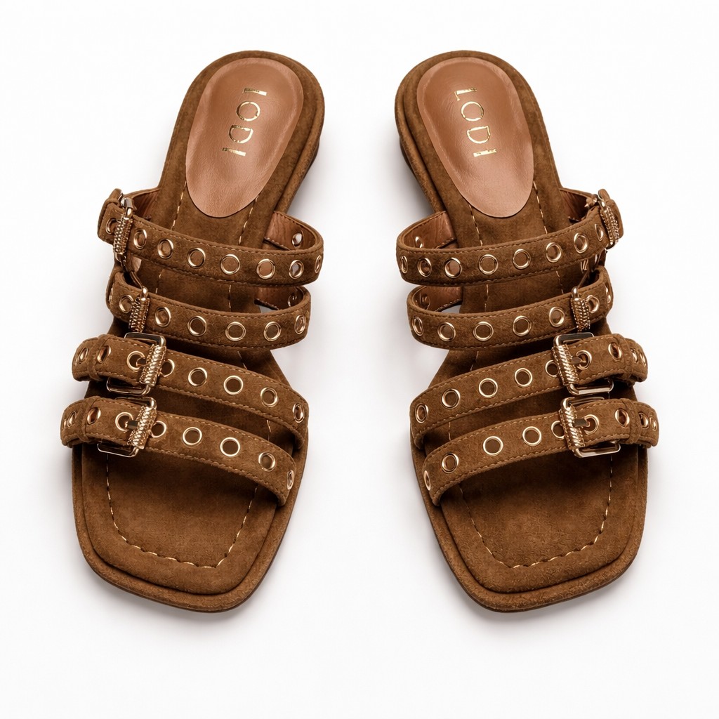 NUEVA COLECCIÓN. (zapato de muestra) Sandalia ante café tiras