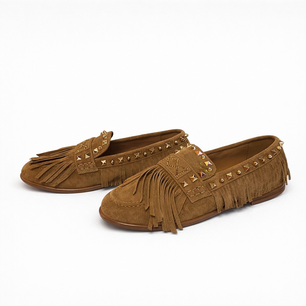 NUEVA COLECCIÓN. (zapato de muestra) Mocasin ante flecos boho - Imagen 2