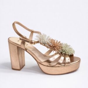 NUEVA COLECCIÓN (zapato de muestra) Sandalia flores metalizada