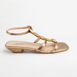 NUEVA COLECCIÓN. (zapato de muestra) Sandalia oro tacón bajo