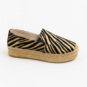 Alpargata yute plana tipo mocasín, cebra