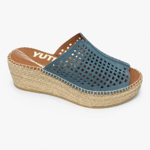 Sandalia cuña yute calada azul denim