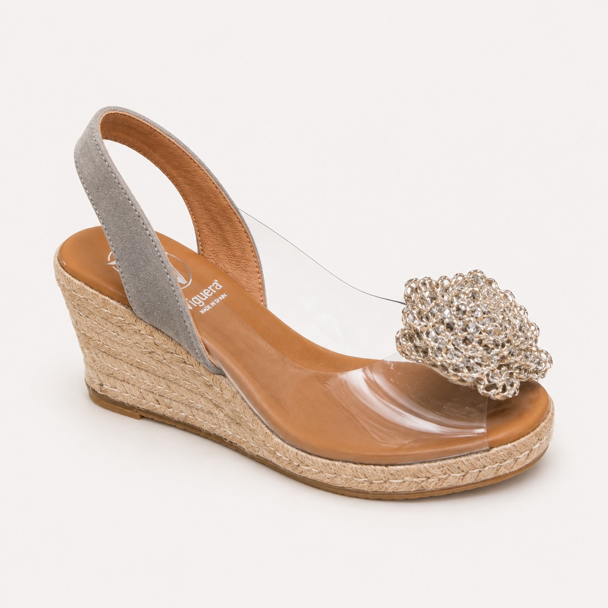 Sandalia transparente flor plata