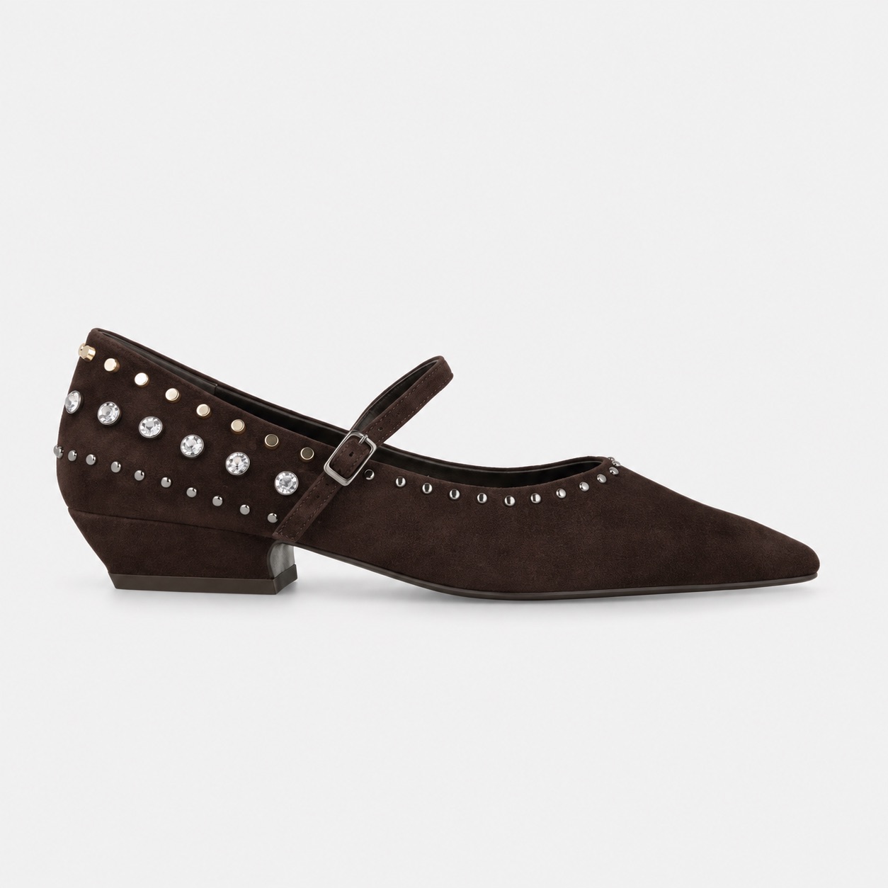 NUEVA COLECCIÓN. Bailarina ante chocolate pedrería. (zapato de muestra)