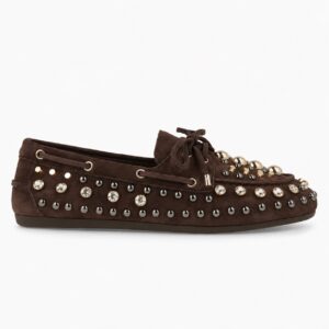NUEVA COLECCIÓN. Mocasín choco pedrería. (zapato de muestra)