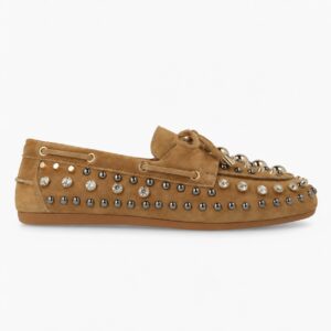 NUEVA COLECCIÓN. Mocasín ante camel pedrería. (zapato de muestra)