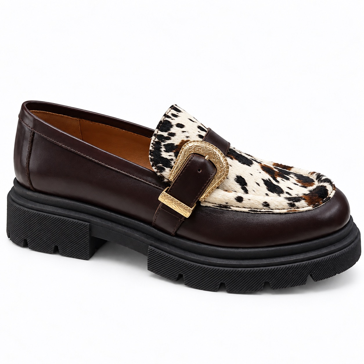 Mocasín choco y print. DANIELA SHOES. número 37, zapato de muestra