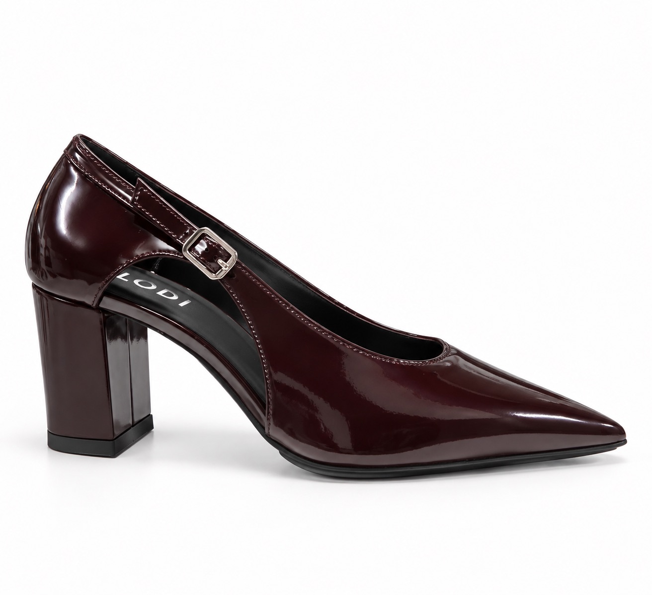 NUEVA COLECCIÓN. Salón charol burdeos hebilla. (zapato de muestra)